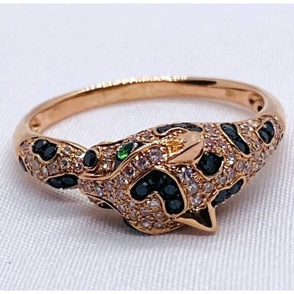 Effy Signature 14K Rose Gold Diamond & Tsavorite Panther Ring Size 9 - Picture 10 of 10